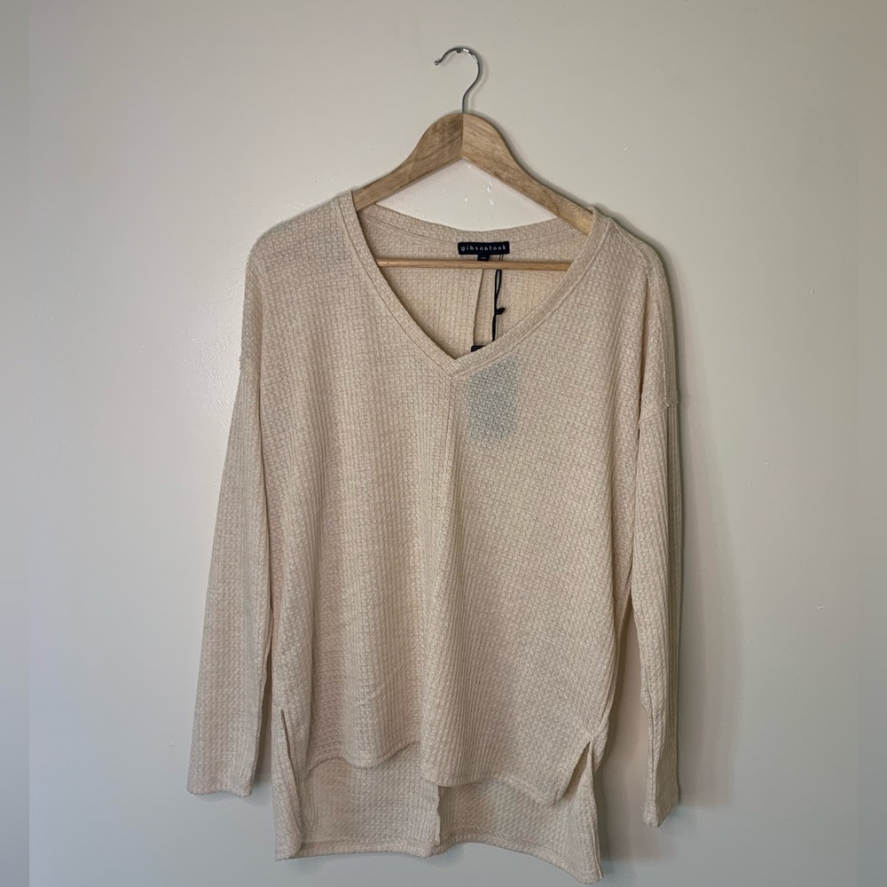 NWT Gibson Look Oat Cream Brown Long Sleeve Tee Size XS